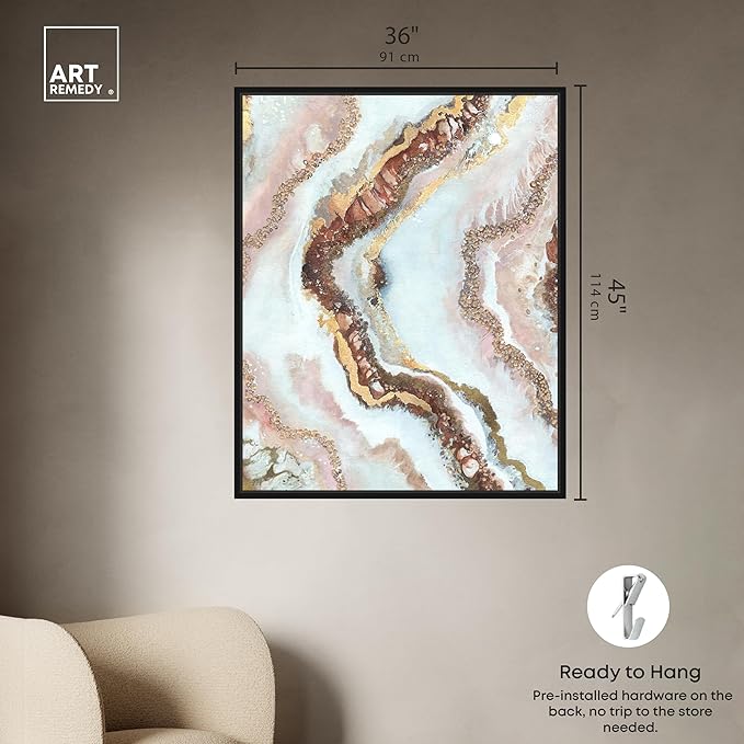 Art Remedy Blush Geode Framed Mineral, Agate & Geode 1 Piece Canvas Wall Art, 37" x 46", Black Frame