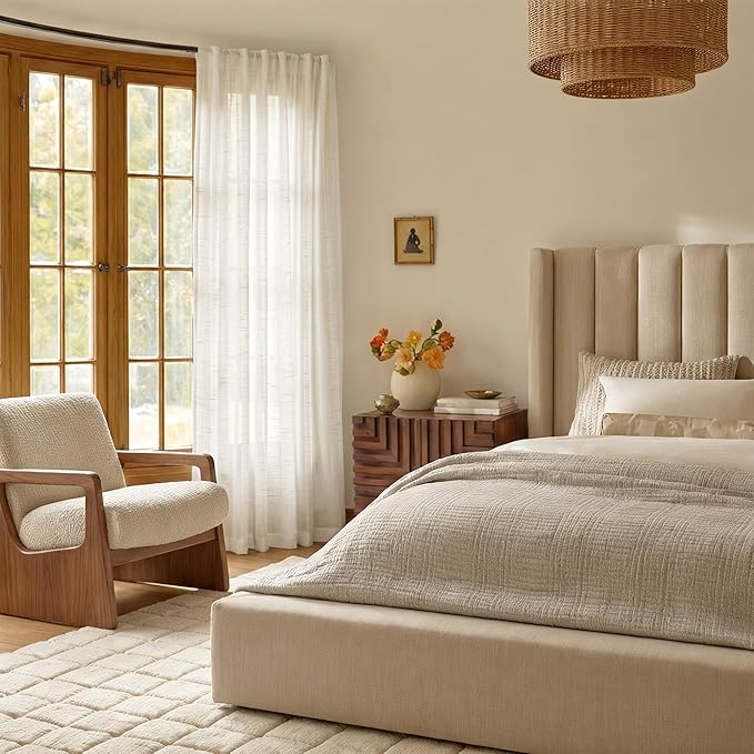 NICETOWN Semi Sheer Linen Curtains 84 inches Long 2 Panels Set for Bedroom, Rod Pocket & Back Tab Privacy with Light Filtering Window Treatments Airy & Breathable for Living Room, W52 x L84