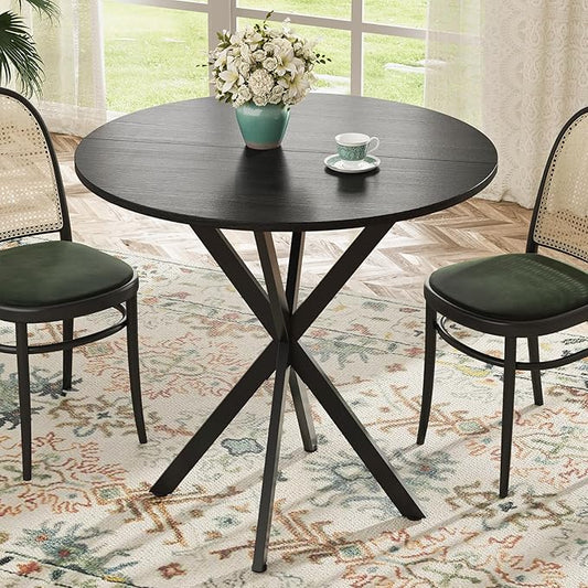 Unovivy 31.5" Black Small Round Dining Table for 2-4, Space Saving Circle Kitchen Dinner Table, Mid Century Modern Dining Room Desk for Kitchen, Apartment
