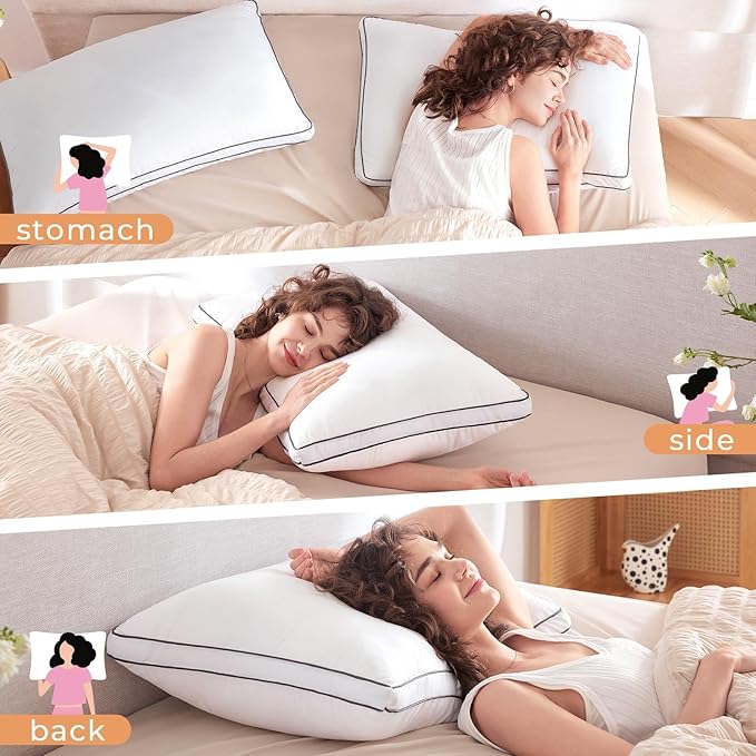 MUXHOMO Bed Pillows Standard Size Set of 2, Full Size Gusseted Bed Pillows for Side, Back, and Stomach Sleepers, Hotel Quality, Oeko-Tex Certified Fluffy Supportive Down Alternative Filling, 2 Pack