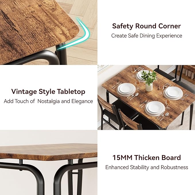 Dining Table for 2, Small Table and Chairs Set of 2, Square Dinette Set for 2, Dinner Table Set, 3 Piece Kitchen & Dining Room Sets for Small Space, Apartment (Vintage, Dining Table with 4 Chairs)