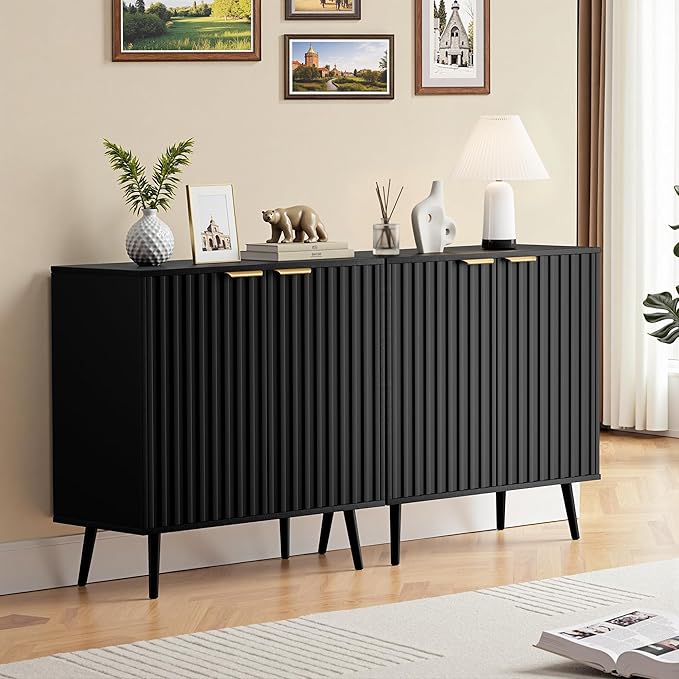 Fluted Buffet Cabinet Sideboard, Storage Cabinet, Modern Accent Cabinet Console Table for Entryway, Living Room, Black