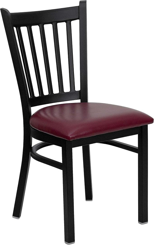 Flash Furniture 4 Pack HERCULES Series Black Vertical Back Metal Restaurant Chair - Burgundy Vinyl Seat