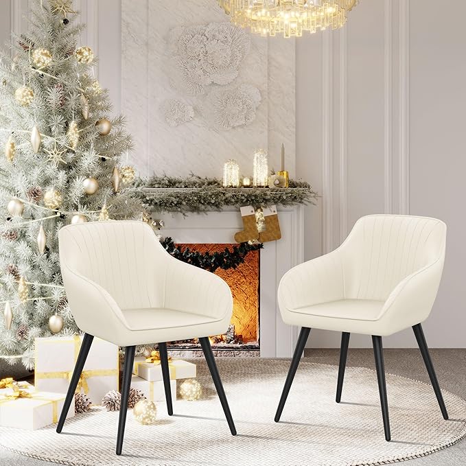 annjoe Faux Leather Accent Chair Arm Chairs Living Room Chairs Leisures Chair Upholstered Chair with Metal Legs Set of 2 for Home Kitchen Office Bistro Cafe