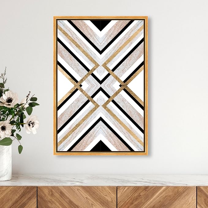 The Oliver Gal Artist Co. Abstract Framed Wall Art Canvas Prints 'Earthy Lux' Geometric Home Décor, 16" x 24", Brown, Gold