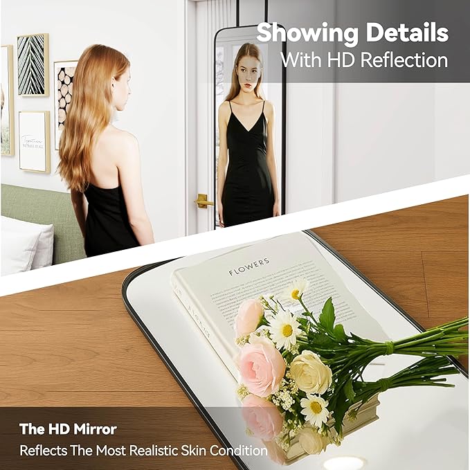 47x14 Mirror Full Length Door Hanging Wall Mounted Aluminum Alloy Metal Frame Dressing Make-up Save Space Half Body Mirrors for Entryway Bedroom Bathroom Living Room 47 inch Black