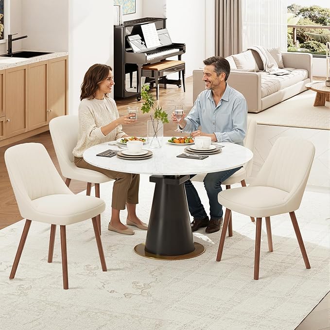 Upholstered Dining Chairs Set of 2, Modern Fabric Kitchen Chairs with Back, Wood Legs for Kitchen Dining Room Restaurant, Beige