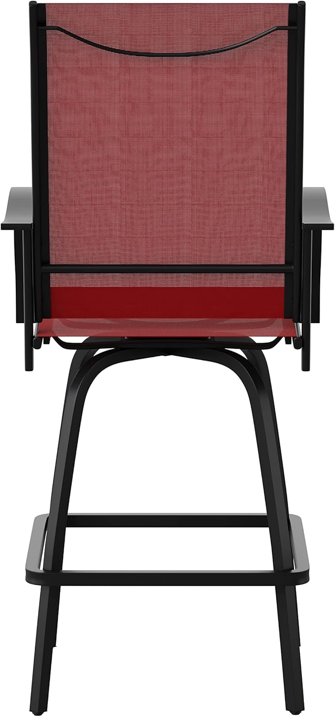 Flash Furniture Valerie Patio Bar Height Stools Set of 2, All-Weather Textilene Swivel Patio Stools with High Back & Armrests in Red