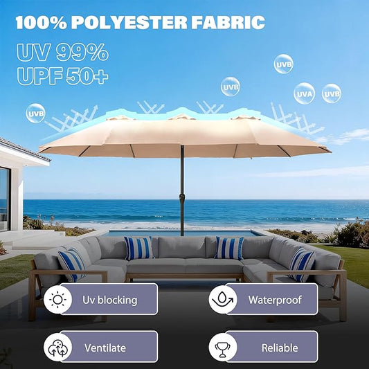 Ayge 15ft Large Outdoor Patio Umbrella with Table & Base - Double-Layer UV Resistant Fabric, Easy Crank Handle for Pool, Garden & Lawn