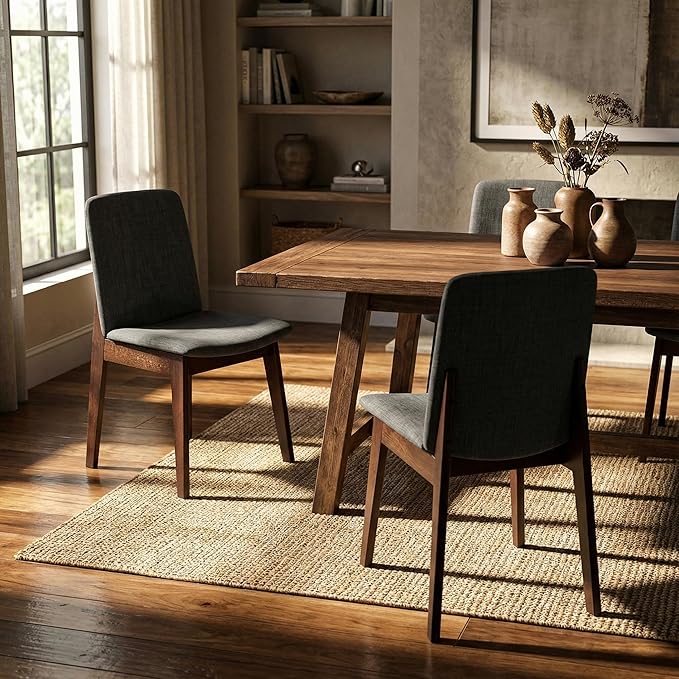 Cortesi Home Bjorn Dining Chair in Charcoal Fabric, (Set of 2), Grey