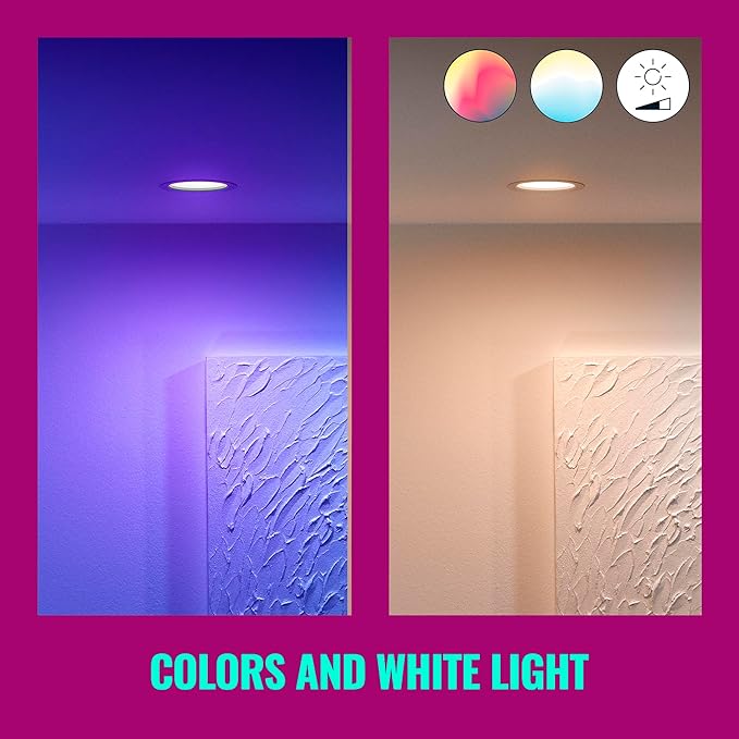 WiZ Connected 6-inch Slim Color Downlight - Pack of 4-2200K-6500K - Indoor - Connects to Your Existing Wi-Fi - Control with Voice or App - Matter Compatible