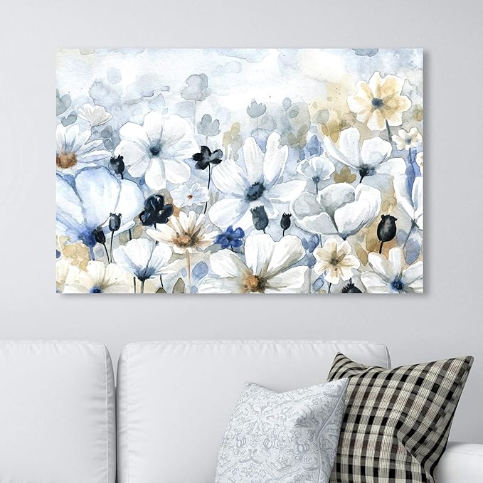 The Oliver Gal Artist Co. Floral and Botanical Wall Art Canvas Prints 'Fields Flowers Home Décor, 45 in x 30 in, Blue, White