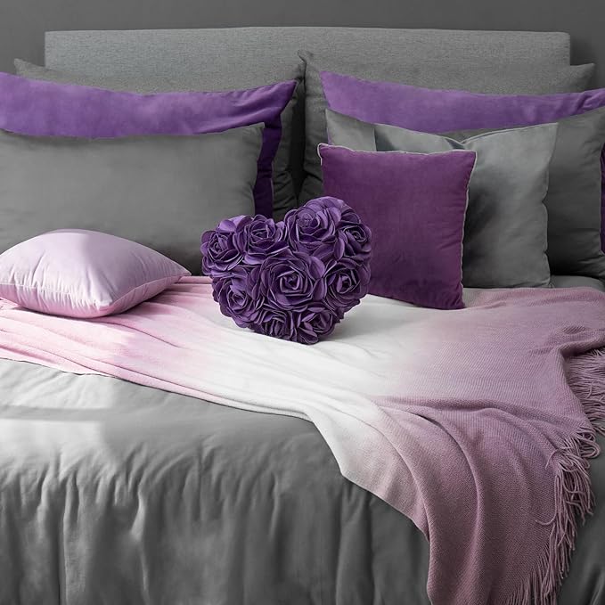 JWH Heart Flower Throw Pillow Covers Decorative Floral Shaped Accent Cushion Soft Pillowcase for Sofa Couch Living Room Bed Chair 14x16 Inches Purple