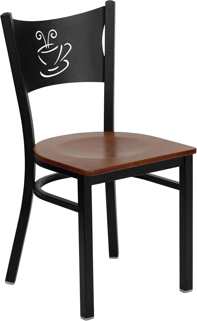Flash Furniture 4 Pk. HERCULES Series Black Coffee Back Metal Restaurant Chair - Cherry Wood Seat