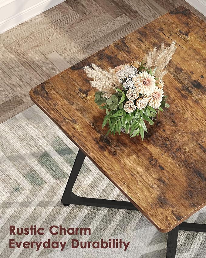 Dining Table, Small Square Dining Table for 2 People, 29.5" Farmhouse Kitchen Table for Small Space, Dining Room, Living Room, with Wood Legs, Rustic Brown and Black