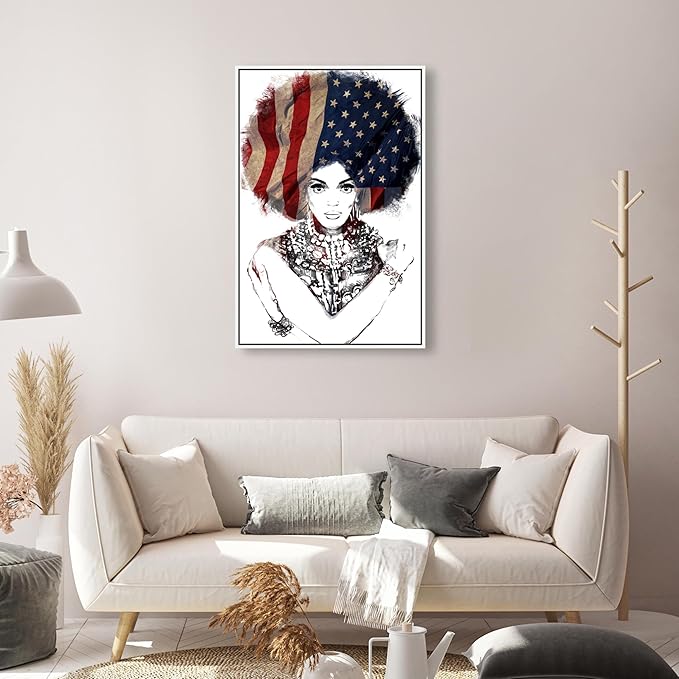 The Oliver Gal Artist Co. People Framed Wall Art Canvas Prints 'New American Woman' Portraits Home Décor, 20" x 30", White, Black