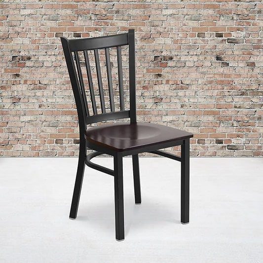 Flash Furniture 2 Pack HERCULES Series Black Vertical Back Metal Restaurant Chair - Walnut Wood Seat