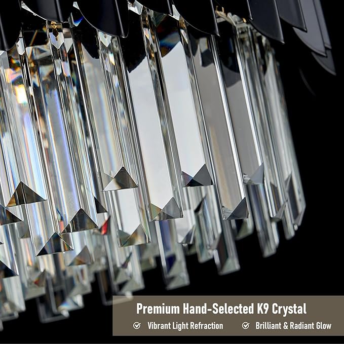 30" Modern Black Crystal Chandelier 12 Lights 6-Tier Large Ceiling Pendant Light Fixture Hanging Ceiling Light for Dining Room Living Room Bedroom Entryway Foyer