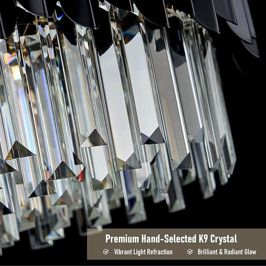 30" Modern Black Crystal Chandelier 12 Lights 6-Tier Large Ceiling Pendant Light Fixture Hanging Ceiling Light for Dining Room Living Room Bedroom Entryway Foyer