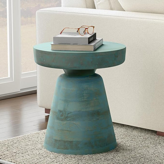 SIMPLIHOME Robbie Accent Table - 16 inch Wide Solid Mango Wood End Table in Teal Wash, Boho Contemporary Rustic Side Table for Living Room or Bedroom with Multipurpose Function, Assembled