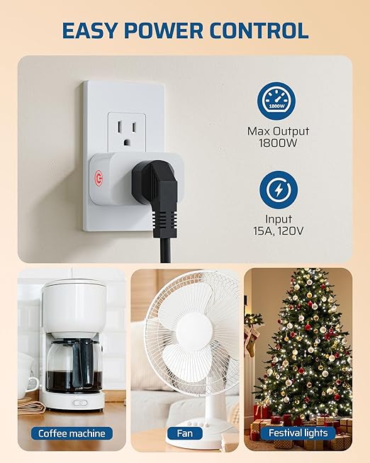 DEWENWILS Matter Smart Plug, Work with Apple Home, Alexa, Google, SmartThings, Smart Outlet with Schedule and Timer, FFS Easy Setup, 100% Privacy 15A/1800W, APP Voice Control, 2.4G Wi-Fi Only, 4 Pack