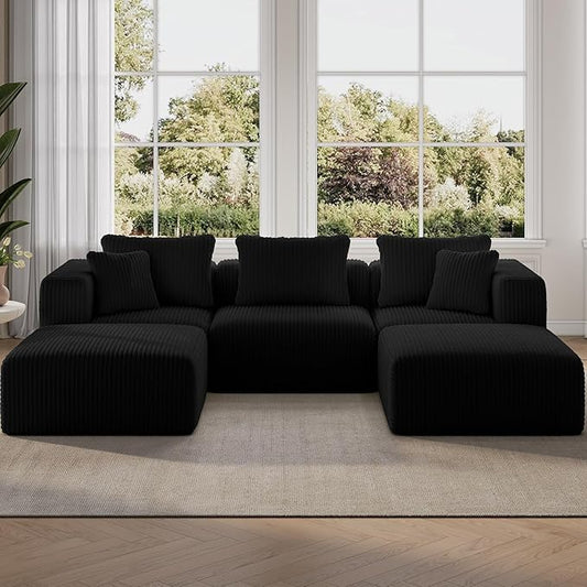 Novilla 106" Modular Sectional Sofa, Modern Cloud Sectional Couch with Smarts Coil® Support, U-Shape Boneless Couch for Living Room Apartments Bedroom, No Assembly Required (3 Seat w/ 2 Ottoman)