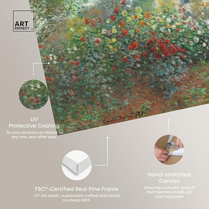 Art Remedy Monet-Garden With Dahlias Impressionism Classic Landscape Paintings Canvas Wall Art, Gallery Wrapped, 30"x45"