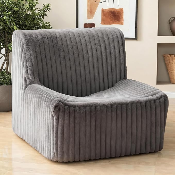 Trenda 32'' Comfy Bedroom Chair for Adult, Boneless Space-Saving Accent Chairs with with Spacious Seating, Soft Faux Fur, Ideal Floor Couch for Living Room,College, Dorm to Reading(Grey)