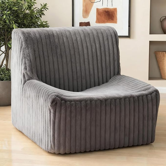 Trenda 32'' Comfy Bedroom Chair for Adult, Boneless Space-Saving Accent Chairs with with Spacious Seating, Soft Faux Fur, Ideal Floor Couch for Living Room,College, Dorm to Reading(Grey)