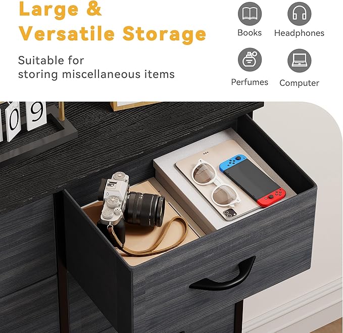 DWVO Dresser with 8 Drawers - Fabric Storage Tower, Organizer Unit for Bedroom, Hallway, Closets - Sturdy Steel Frame, Wooden Top & Easy Pull Fabric Bins