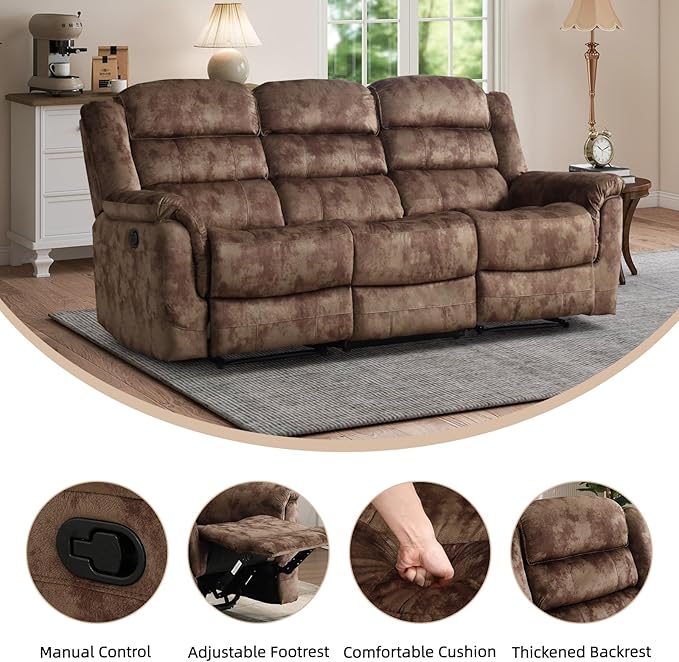 EBELLO 2 Pieces Reclining Couch Furniture Set, Overstuffed Reclining Loveseat Couch and Wide 3PC Bonded Recliner Sofa Set for Living Room, Brown