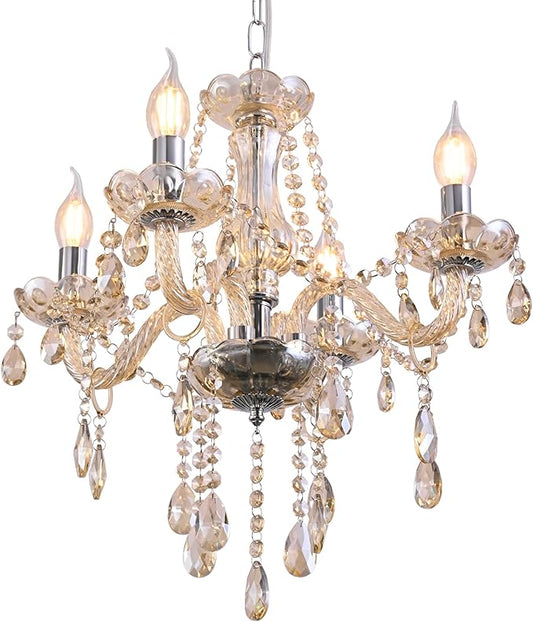 YYSHCHEN Cognac Small Crystal Chandelier,Vintage Mini Glass Chandelier for Dining Room,Living Room,Bedroom,Enrtryway