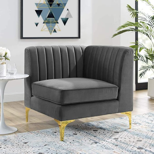 Modway EEI-3983-GRY Triumph Channel Tufted Performance Velvet Sectional Sofa Corner Chair, Gray