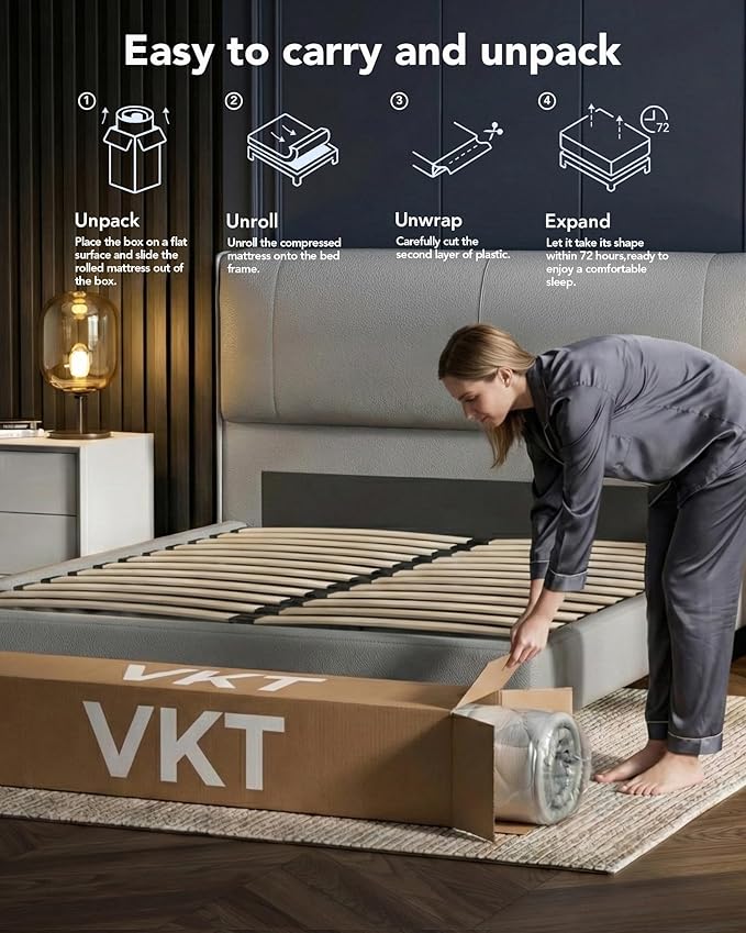 VKT King Size Mattress 14 inch, Hybrid Mattress in a Box,Individually Pocket Springs, Medium Firm Feel for Pressure Relief, Breathable Comfort, CertiPUR-USCertified