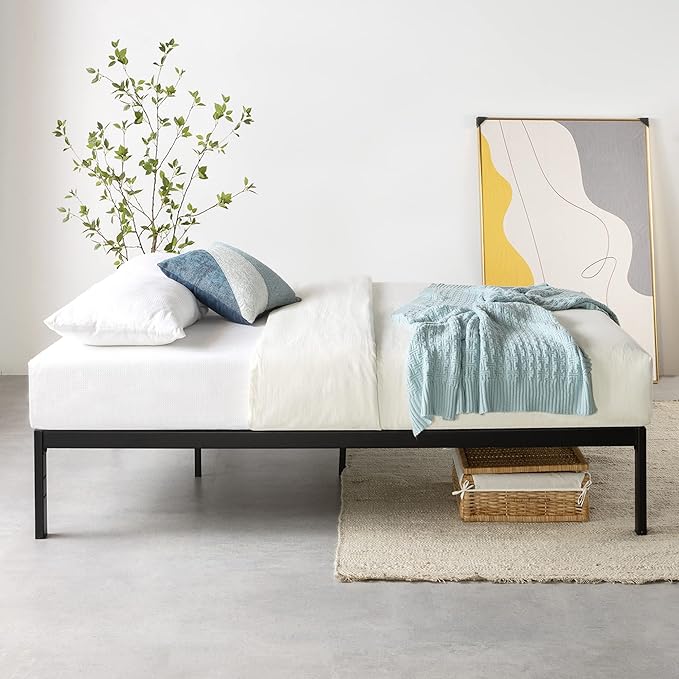 Mellow Rocky Base C 14" Platform Bed Heavy Duty Steel Black, w/ Patented Wide Steel Slats (No Box Spring Needed) - Cal King