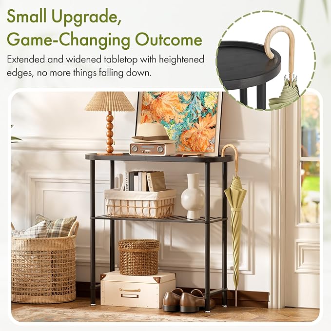 Narrow Hallway Table for Entryway, Small Console Table Black 30.7", Bamboo Plant Stand Indoor Outdoor 2-tier, Small TV Stand for Bedroom with Anti-fall Edge, Sofa Side Table 5min Easy Assembly