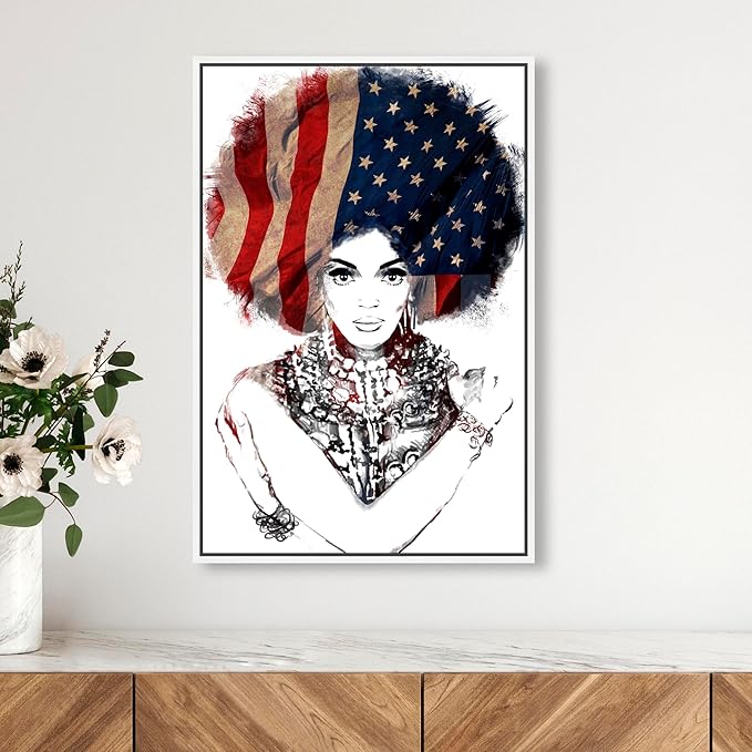 The Oliver Gal Artist Co. People Framed Wall Art Canvas Prints 'New American Woman' Portraits Home Décor, 16" x 24", White, Black