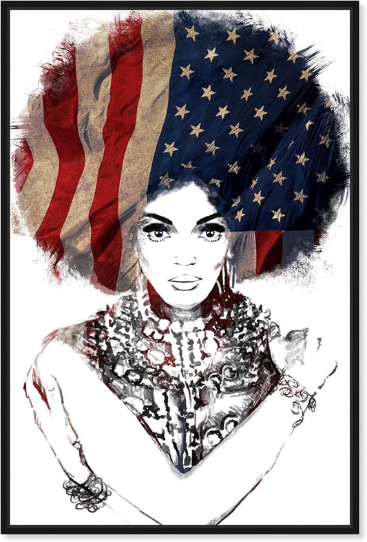 The Oliver Gal Artist Co. People Framed Wall Art Canvas Prints 'New American Woman' Portraits Home Décor, 30" x 45", White, Black