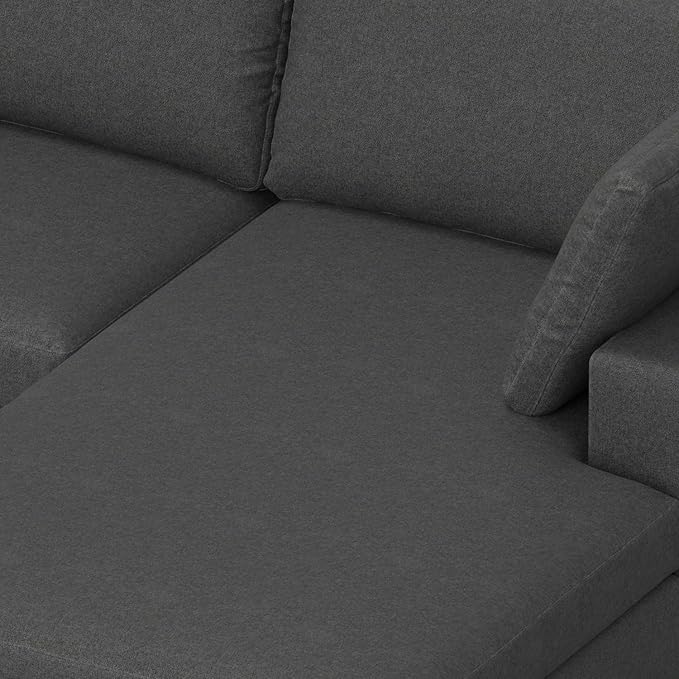SIMPLIHOME Charlie Right-Facing Sectional Sofa in 100% Recycled Polyester Tightly Woven Performance Fabric, Pebble Grey, 122-inches Wide, Handcrafted Contemporary Style L-Shaped Couch with Chaise