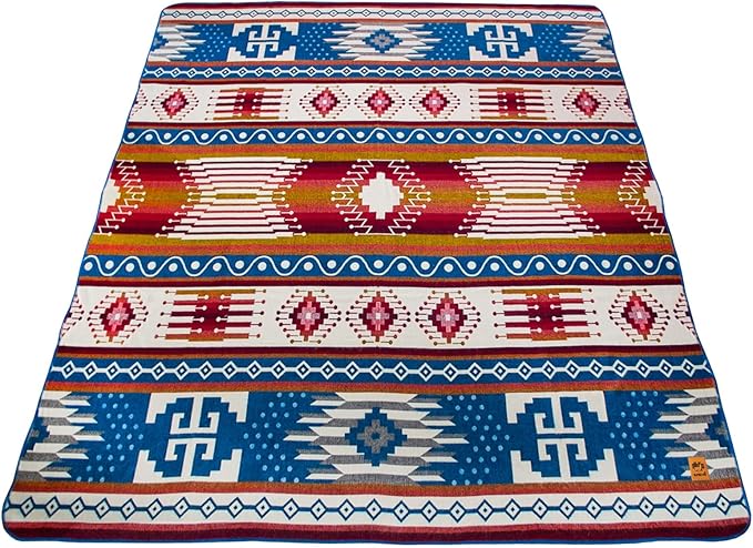 Alpaca Wool Blanket | Twin Size Throw Blanket | 70 x 45 inches | Soft, Hypoallergenic and Breathable | Lightweight Warm Blanket | Bed, Couch, Outdoor or Picnic (Blue & White)