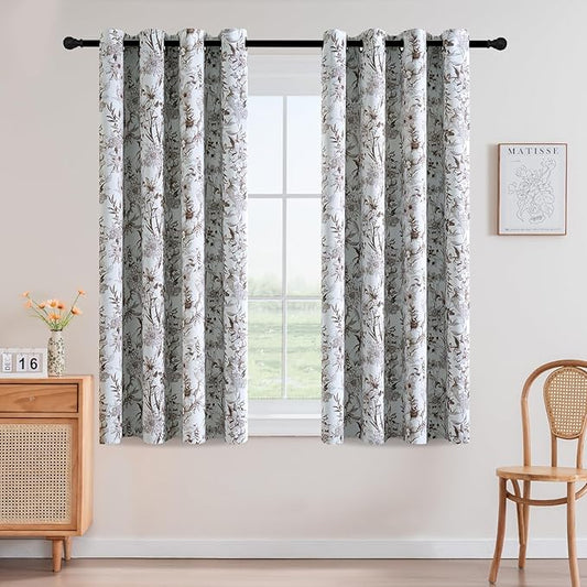 H.VERSAILTEX Blackout Curtains 63 Inch Length 2 Panels Set Floral Print Curtain Drapes for Living Room Thermal Insulated Grommet Window Curtains for Bedroom - French Jouy Flora in Macchiato