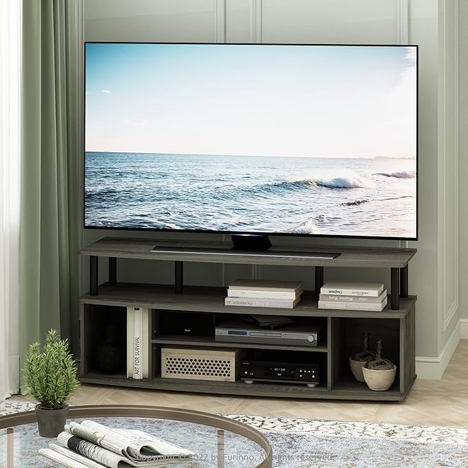Furinno Jaya Large Entertainment Center Hold up to 55-in TV, Inch, French Oak/Black