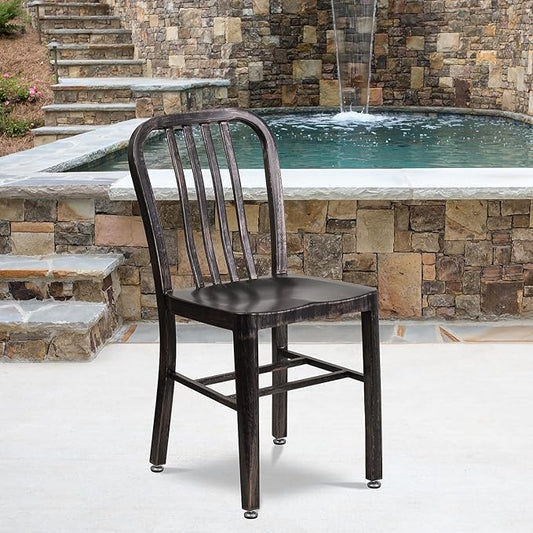 Flash Furniture Commercial Grade Black-Antique Gold Metal Indoor-Outdoor Chair