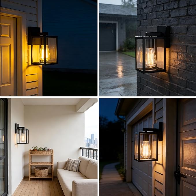 2 Pack Small Outdoor Sconce Lights,9 Inch Outdoor Wall Lantern Light,Exterior Sconce Metal and Glass Small Porch Light, Black Outdoor Lanterns for Front Porch Garage Balcony