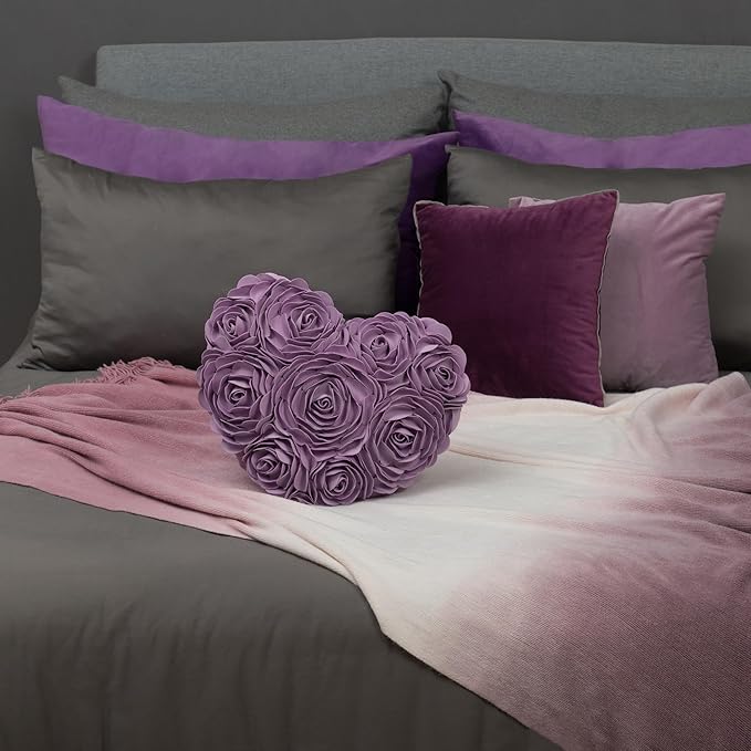 JWH Heart Flower Throw Pillow Covers Decorative Floral Shaped Accent Cushion Soft Pillowcase for Sofa Couch Living Room Bed Chair 14x16 Inches Purple Lilac