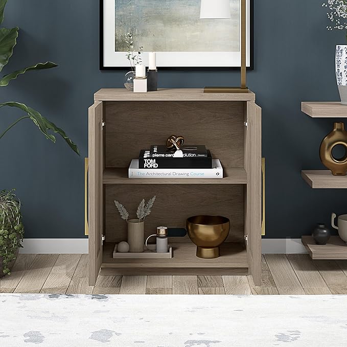 Henn&Hart 28" Accent Cabinet, Modern Sideboard Buffet Cabinet with 2 Panel Doors, an Adjustable Shelf and Cable Management Cut-Out for Living Room, Dining Room, or Bedroom, Antiqued Gray Oak