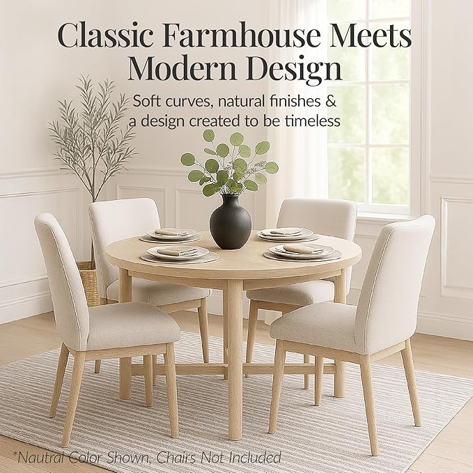 Best Choice Products Solid Wood Dining Table for 4-6, Kitchen Table, 47" Round Table, Modern Farmhouse, Space Saving for Dining Room, Kitchen, Or Living Room, Easy Assembly - Black