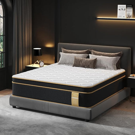 Firm King Size Mattress [New Version], 12 Inch Gel Memory Foam Hybrid Mattress King Bed in a Box, Pressure & Pain Relief, Individual Pocket Spring, Edge Support, CertiPUR-US
