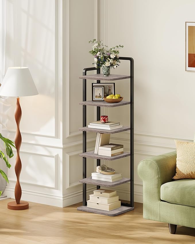 6-Tier Vertical Shoe Rack, Narrow Shoe Tower, Corner Shoe Storage Organizer, Shoe Shelf, for Small Spaces, Industrial Style, for Entryway, Hallway, Living Room, Greige and Black TXJ06BG