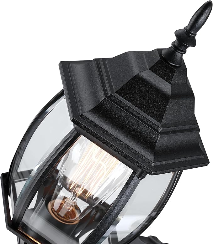 2 Pack Black Dusk to Dawn Outdoor Wall Lights - 16.8 Inch Garage Side Light for House Outside Dusk to Dawn Wall Lantern, Black Vintage Porch Sconce Light for Front Door,Entrance,Balcony,E26